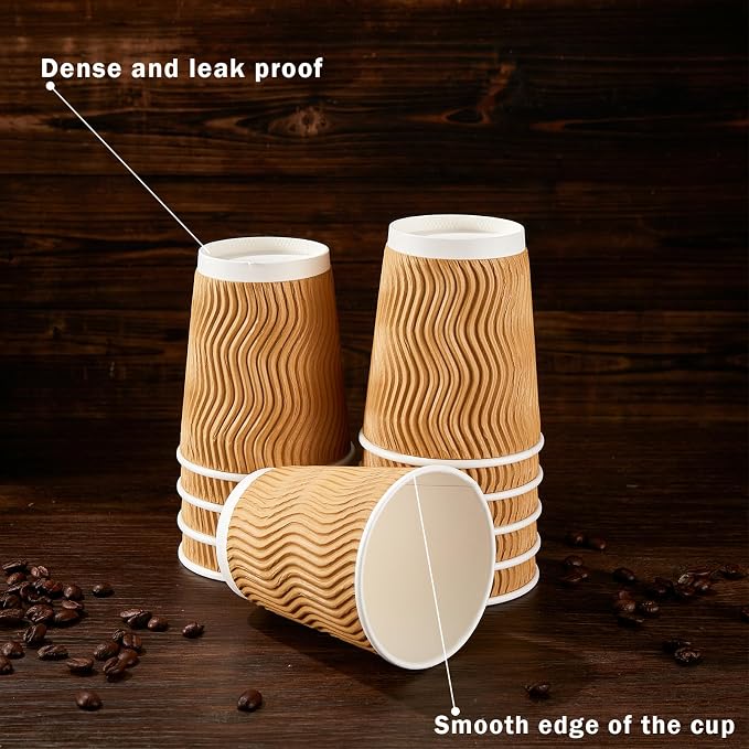 Clawsoff 120 Pack 12 oz Coffee Cups, Disposable Corrugated Insulated Ripple - Image 4
