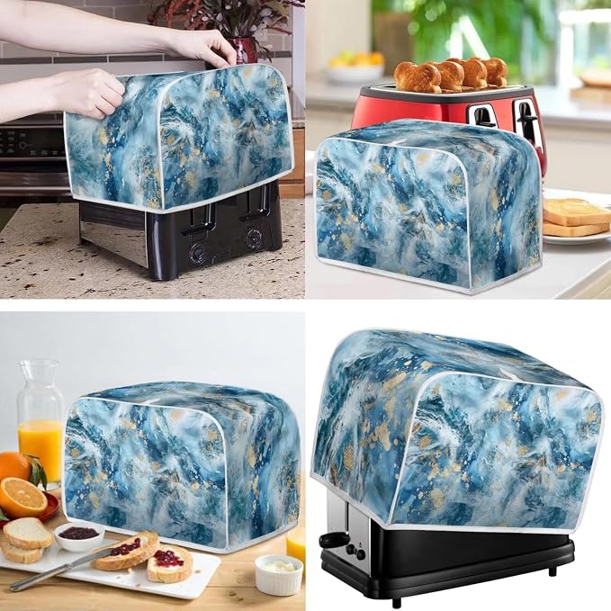 doginthehole Blender Cover and Toaster Cover 4 Slice Aesthetic Blue Gold Marble - Image 2