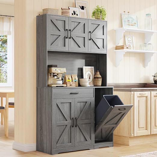 Tilt Out Trash Can Cabinet, Farmhouse Kitchen Hutch by OUTGUAVA
