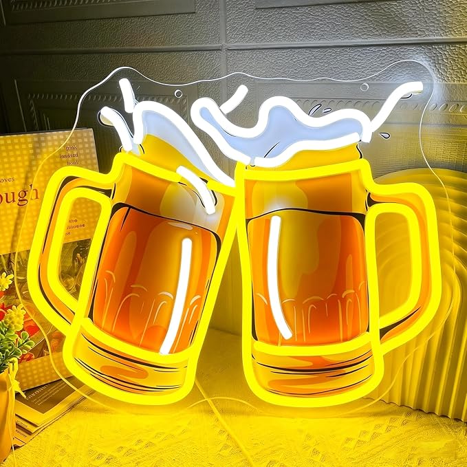 Beer Neon Sign UV Prited Cheers Neon Light Dimmable USB Powered Beers Glass by Bernicekelly