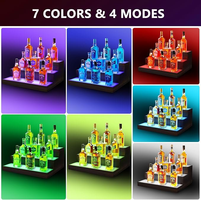3 Tier Wine Rack with Light LED Liquor Bottle Display Case Acrylic Illuminated - Image 6