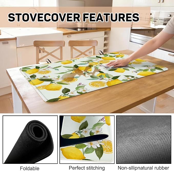 Lemon Fruits Induction Cooktop Protector Mat 28x20 Inch, Heat Resistant Non - Image 6