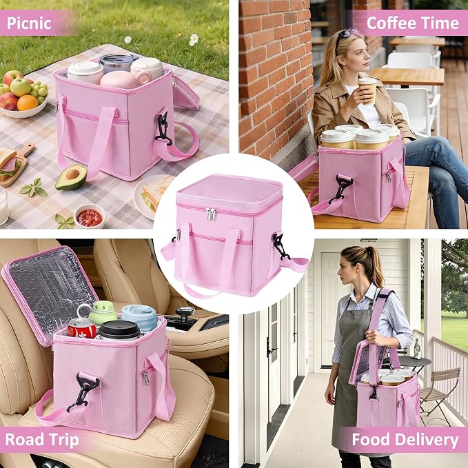 Reusable Drink Carrier with Handle, Tip-Resistant 4 Cup Insulated Bag, - Image 3