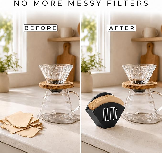 Wood Coffee Filter Holder, Farmhouse Cone Filter Storage Organizer, Wall Mount - Image 2