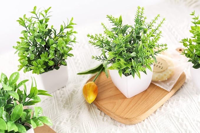 Der Rose 4 Pack Fake Plants Mini Artificial Greenery Potted Plants - Image 7