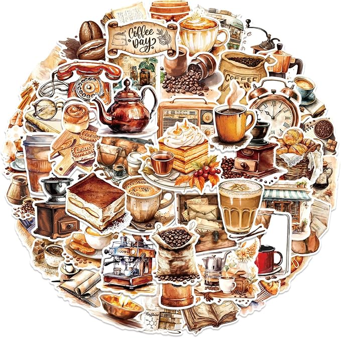 50PCS Coffee Stickers Funny Coffees Shop Stickers by Unknown