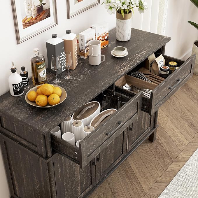 48 Inches Buffet Cabinet with Storage, Farmhouse Sideboard Buffet w/2 Drawers - Image 6