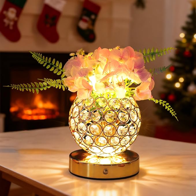 Pink Artificial Hydrangea Flower Lamp, 3 Color Dimmable Touch Control Night - Image 9