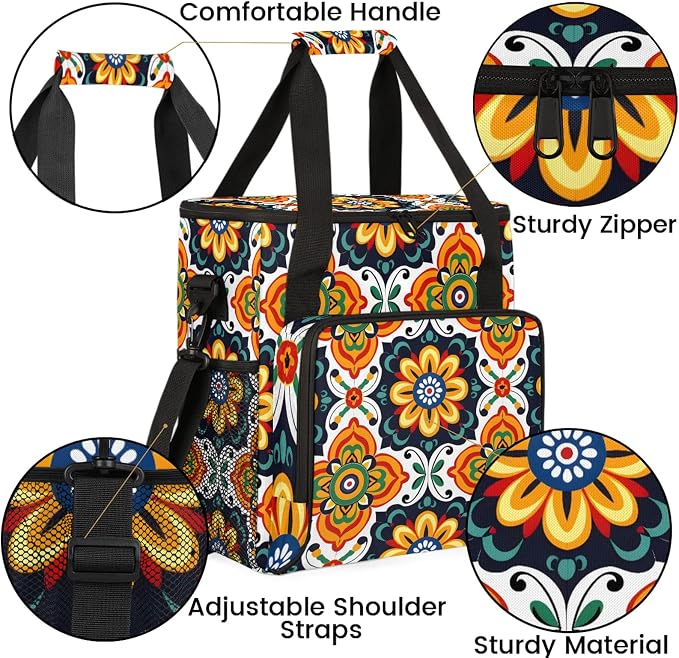 Mexican Art Flowers Coffee Maker Carring Bag, Large Insulated Storage Organizer - Image 6