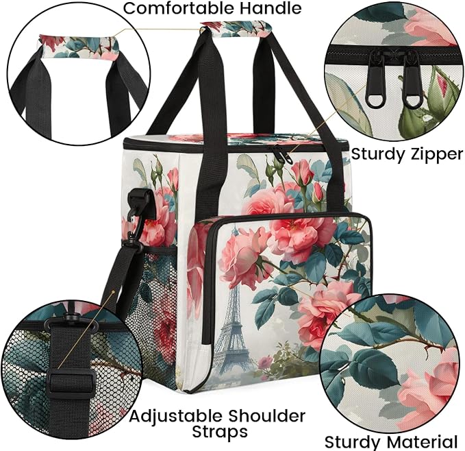 Paris Eiffel Tower Rose Flowers Coffee Maker Carring Bag, Large Insulated - Image 6