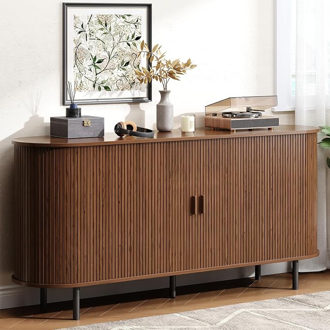 Buffet Cabinet with Storage, Fluted Sideboard Buffet with Sliding Door by LEFURTURE