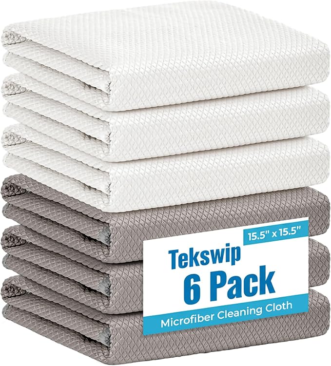 Microfiber Glass Cleaning Cloth, 6 Pack | 15.5x15.5 Inches Lint Free Streak by Tekswip