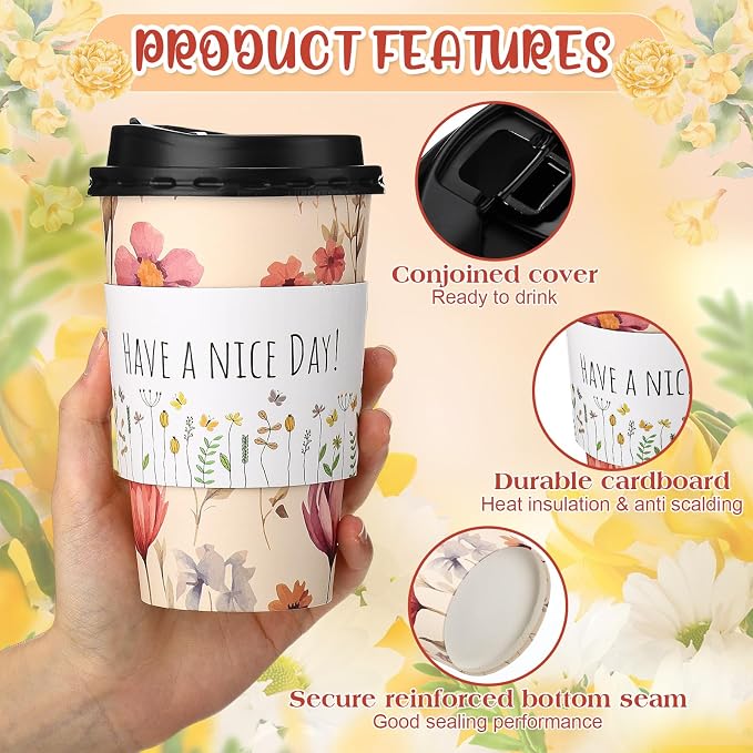 Lallisa 50 Pack 16oz Vintage Floral Disposable Coffee Cups - Image 4