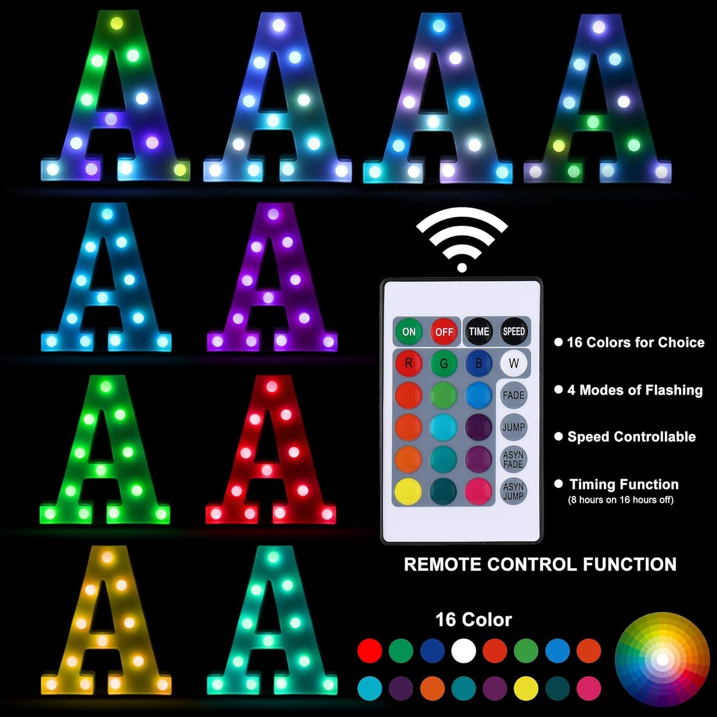 Foaky Colorful LED Letter Lights with Remote,Marquee Light Up Letters Sign for Night Light Wedding/Birthday Party Battery Powered Christmas Lamp Home Bar Decoration(S)