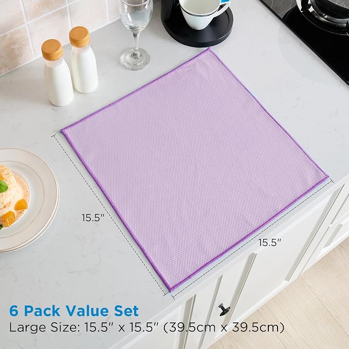 Professional Auto Detailing Microfiber Cloths 6 Pack, 15.5"x15.5" Glass - Image 2