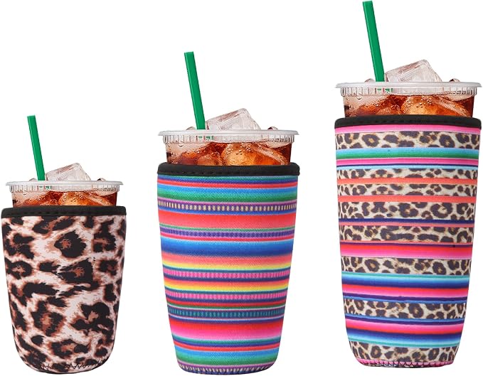 3Pcs Reusable Insulated Neoprene Iced Coffee Cold Soda Cup Sleeve | Stripe by LYDTICK