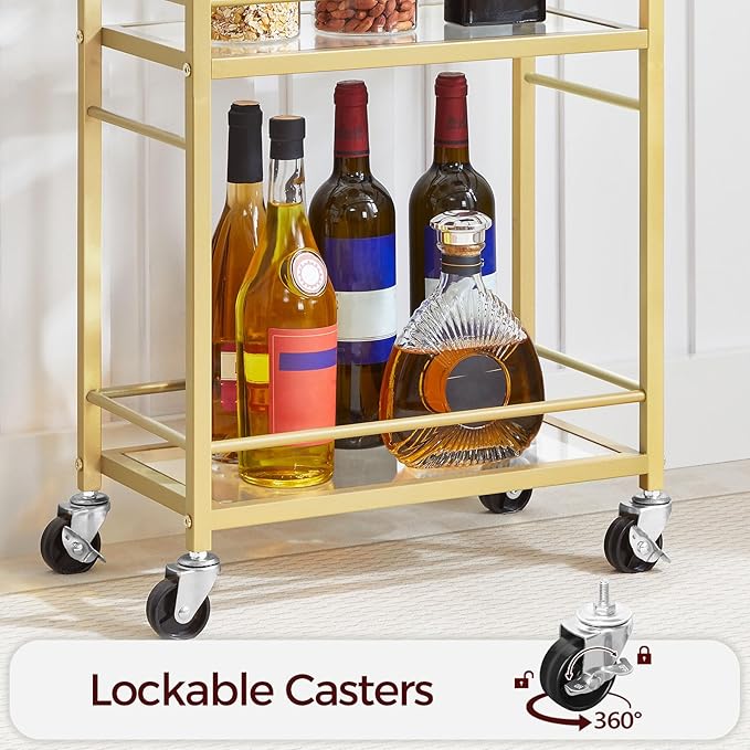 MAHANCRIS Bar Cart for The Home, 3-Tier Drink Cart on Wheels, Home Bar Serving - Image 4