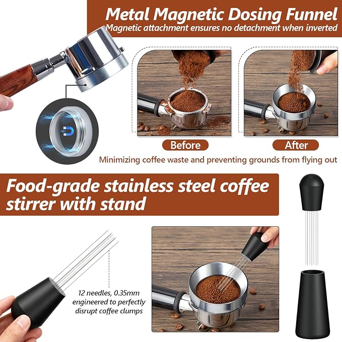 7 Pcs 53mm Espresso Accessories Kit, Spring Loaded Calibrated Tamper, WDT Tool - Image 3