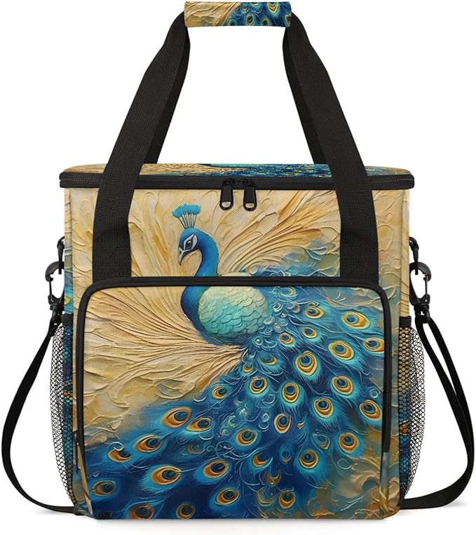 Vintage Peacock Coffee Maker Carring Bag, Large Insulated Storage Organizer by Home