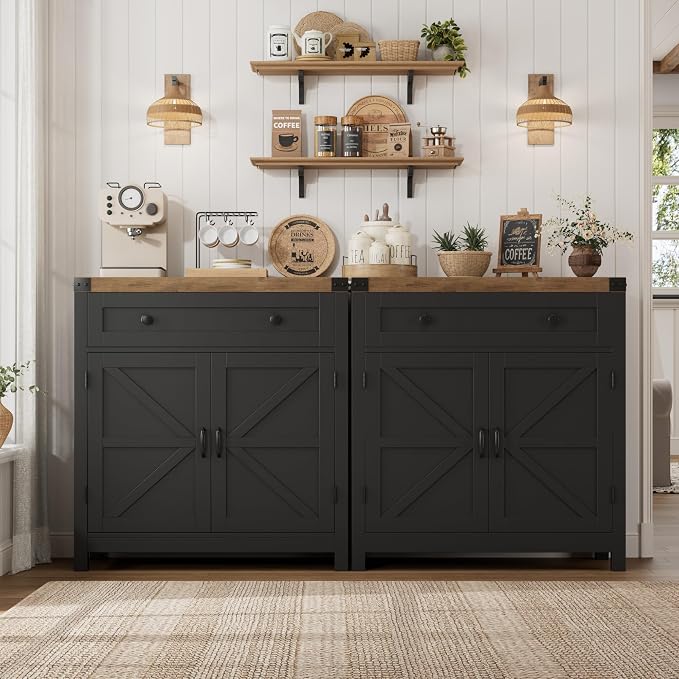 HOSTACK Coffee Bar Cabinet, Kitchen Storage Cabinet, Modern Farmhouse Buffet - Image 5