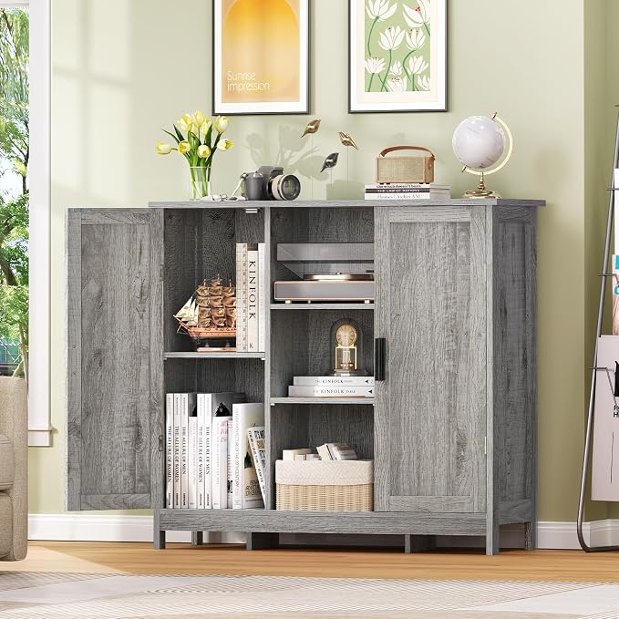 Iwell Storage Cabinet with 2 Doors and 4 Adjustable Shelves, Buffet Cabinet - Image 2