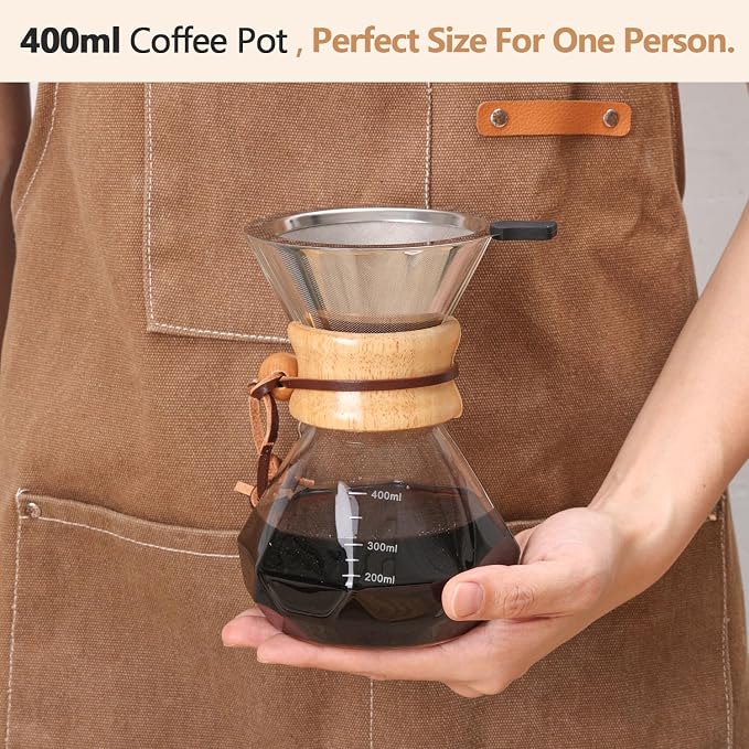 Pour Over Coffee Maker 14 OZ, 4 Cup Borosilicate Glass Drip Coffee Maker - Image 4