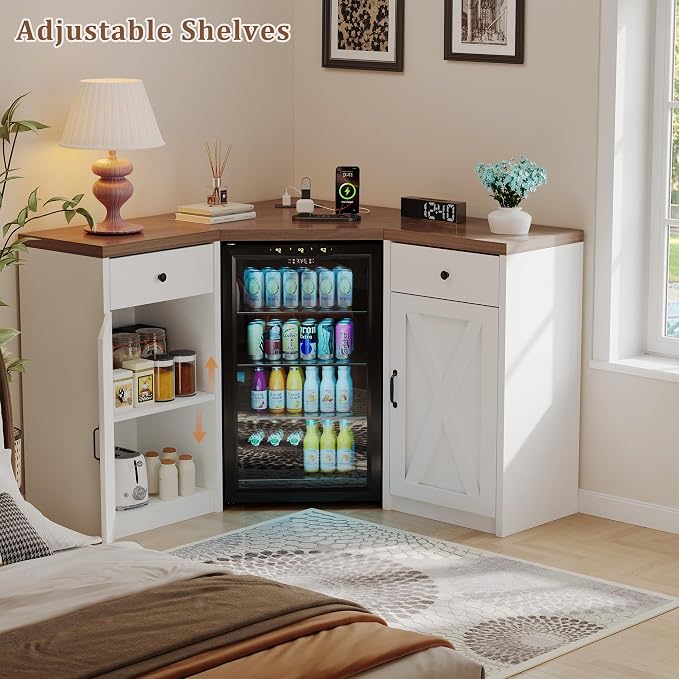 Coffee Bar Cabinet with Fridge Space, Corner Bar Cabinet with Fridge Space - Image 8