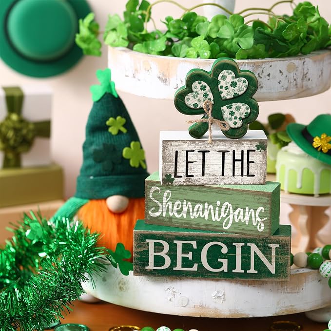 Lineshading 4 Pcs St Patricks Day Table Decor Wooden Shamrocks St Patrick's Day - Image 2