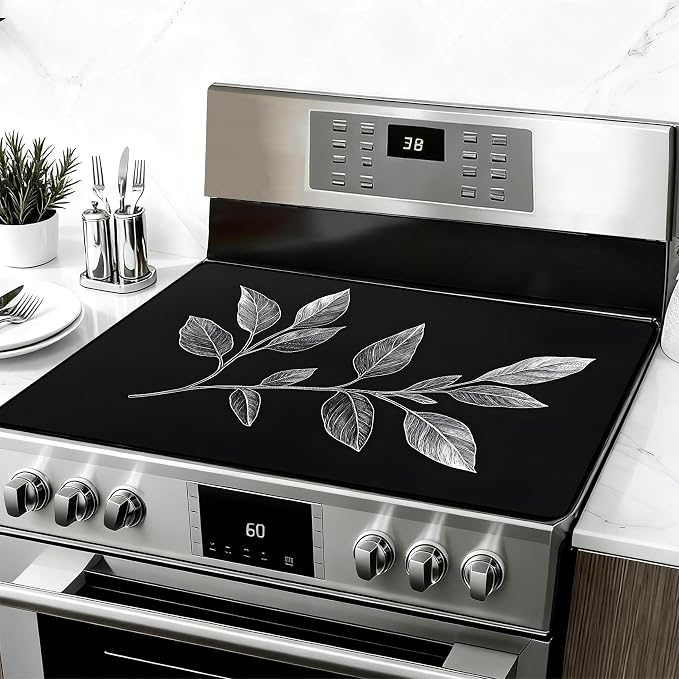 28"x20" Anti-Slip Electric Stove Top Cover Leaves Foldable Heat-Resistant Glass by seewan