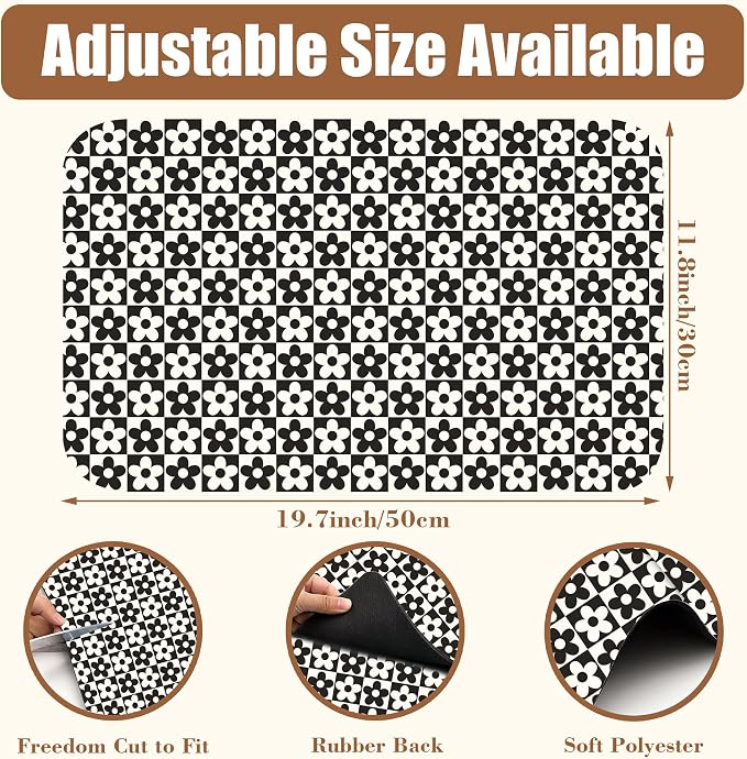 Black and White Checkered Flower Dish Drying Mat - Image 2