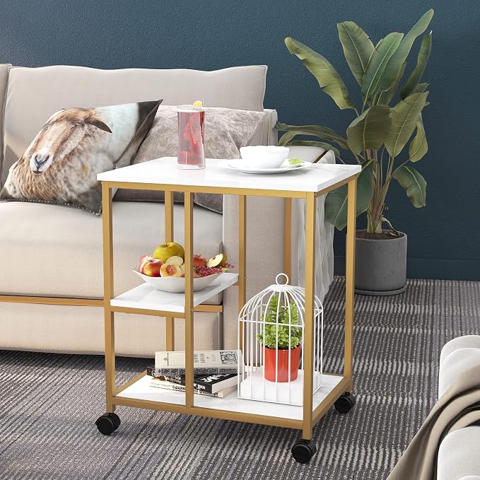 SogesHome Gold Bar Cart, Utility Bar Serving Cart Kitchen Island Rolling Cart - Image 3