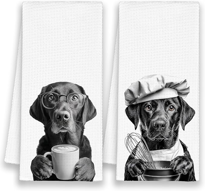 Dog Labrador Kitchen Towels Set of 2, Funny Cute Hand Bathroom Towels Gifts by Xmsaitar