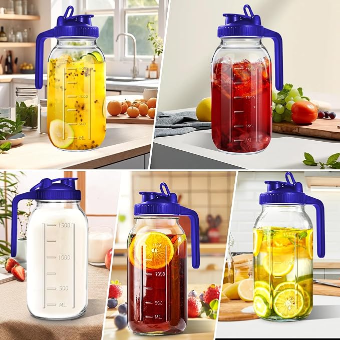 64oz Glass Pitcher with Lid, 2 Quart Mason Jar Pitcher with Lid and Spout - Image 7