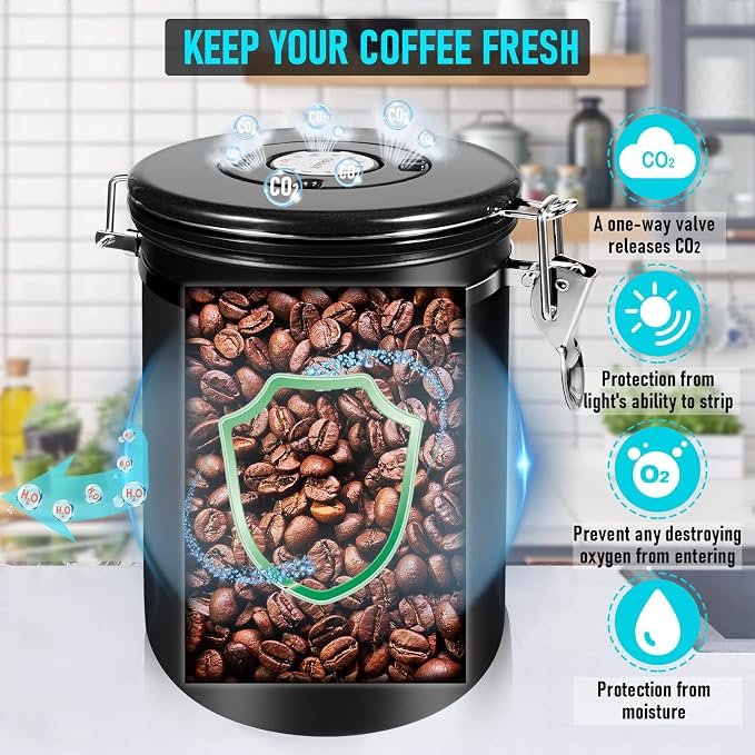 Coffee Canister Airtight 35OZ Large, 2.2 lbs Coffee Storage Container Stainless - Image 3