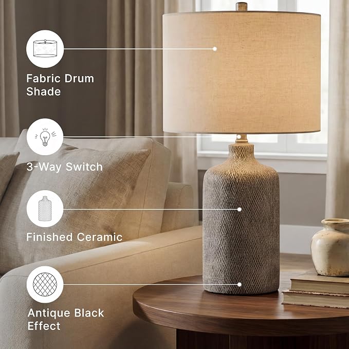 Signature Design by Ashley Linus Modern 25" Ceramic Table Lamp, Natural Stone - Image 6