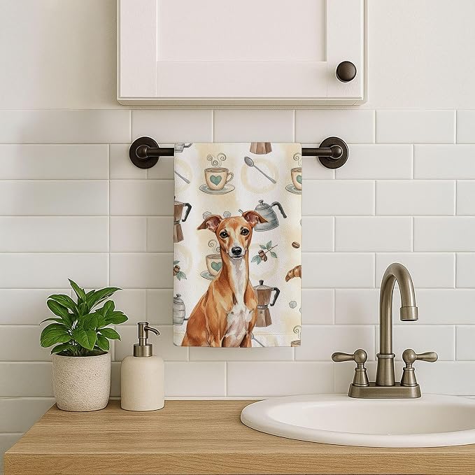 Caroline's Treasures Red Italian Greyhound Coffee Bar Kitchen Towel Velour - Image 7