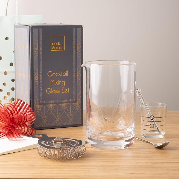 Cork & Mill Cocktail Mixing Glass, Old Fashioned Kit, Large 24 oz Crystal - Image 5