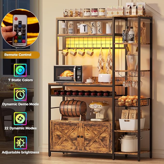 IRONCK Bakers Rack with Power Outlet, Kitchen Microwave Stand with Storage - Image 3