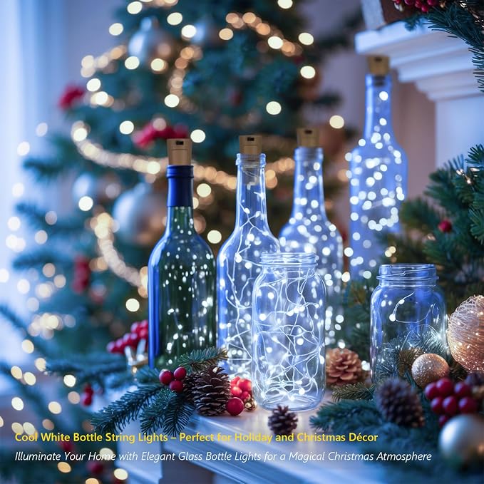 10 Pack Bottle Lights with Cork, 20 LED 7ft Cool White Copper Wire String Lights - Image 2