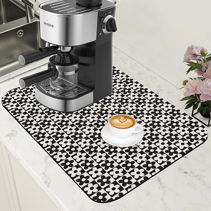 Black and White Checkered Flower Dish Drying Mat by Unknown