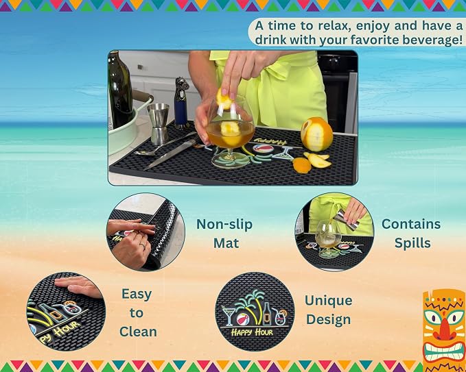 Happy Hour Silicone Bar Mat for Bartending 18x12 in, Cocktail Mat, Tiki Bar - Image 4