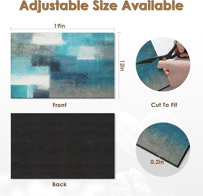 Arttown Coffee Mat for Countertops, Teal White Grey Abstract Modern Dish Drying - Image 3