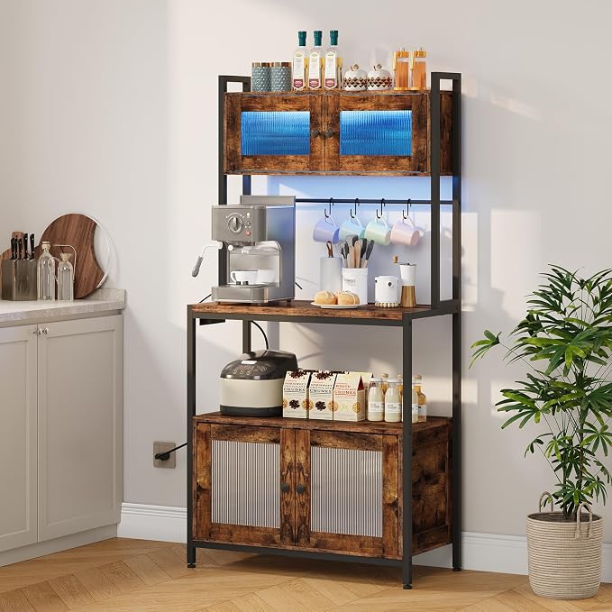 HOOBRO Bakers Rack with Storage Cabinet, 5-Tier Coffee Bar with Power Outlet - Image 4