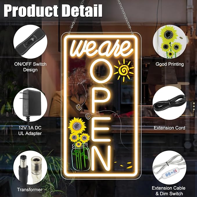 Neon We Are Open Signs for Business, 16.5x9'' Open Sign - Image 5