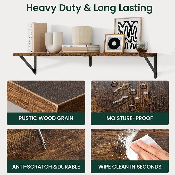 Floating Shelves 8 Inch Deep, 24W x 8D Wall Shelf Set of 2, 50 lbs Heavy Duty - Image 6