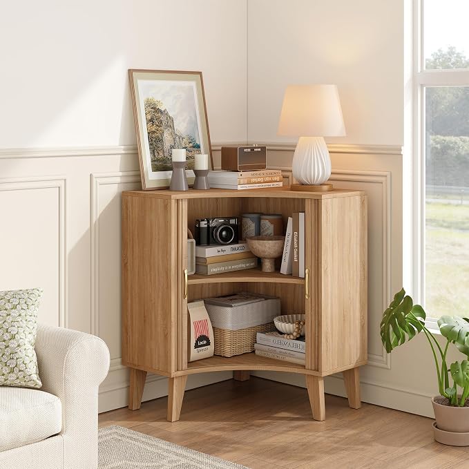 Fluted Corner Cabinet, Small Corner Floor Cabinet - Image 5