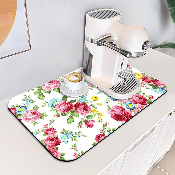 Coffee Mat - Flower Absorbent Drying Mat Waterproof Protects Kitchen - Maker - Image 7