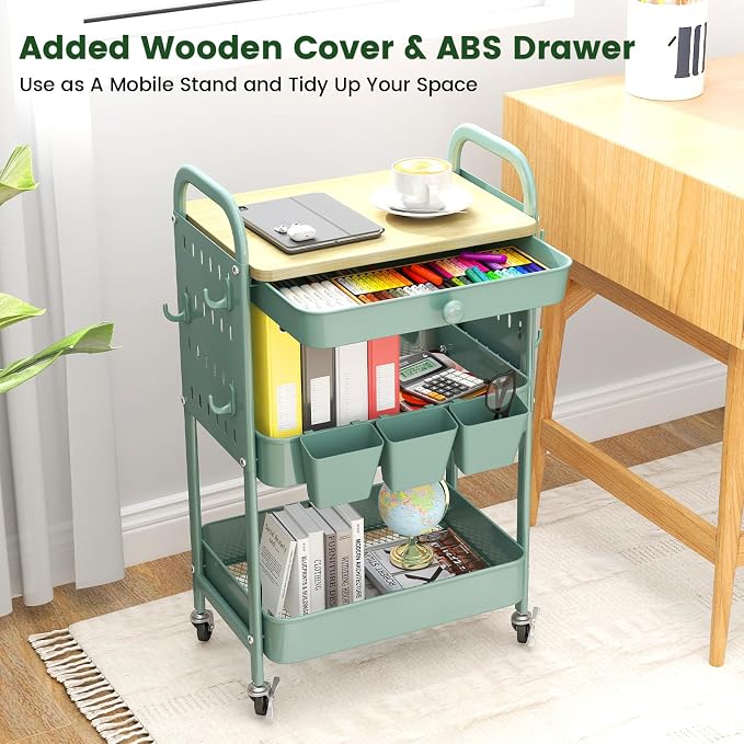 danpinera 3 Tier Rolling Cart, Metal Utility Cart - Image 4