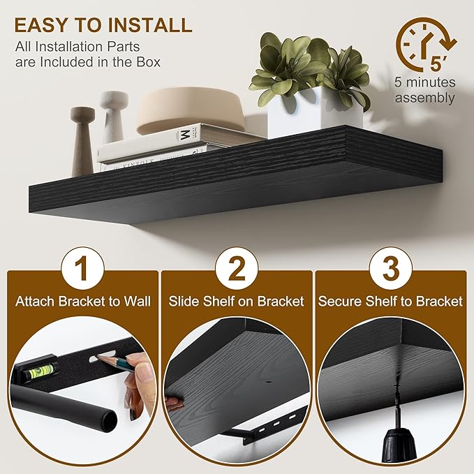 Fun Memories 72Inch Floating Shelves, Wall Mounted Rustic Wood Floating Shelf - Image 6