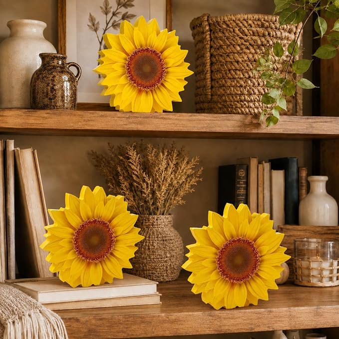 3 Pcs Sunflower Tabletop Decor Set, 0.6” Thick Rustic Wooden Sunflower Cutout - Image 5